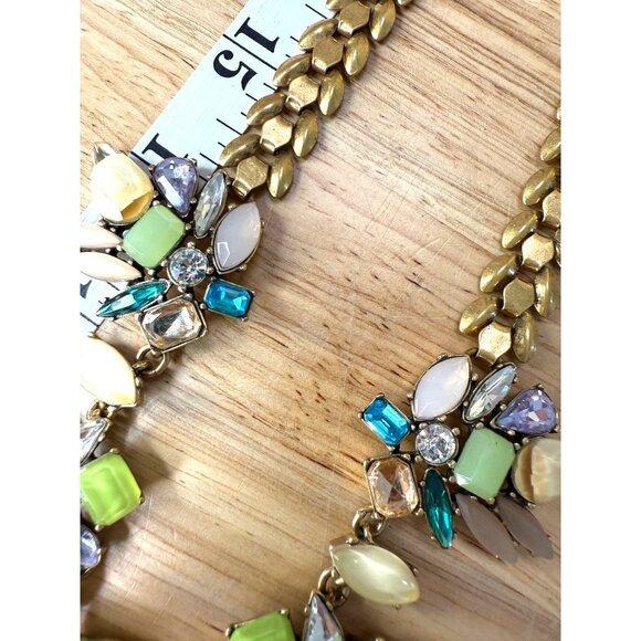 Stella & Dot Mae Trellis Statement Necklace Gold Chain Multicolor Gemstones 13.5 - Picture 7 of 12